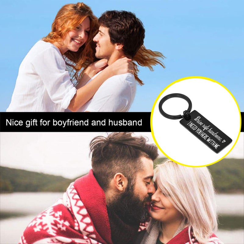 Elechobby Drive Safe Keychain I Need You Here With Me for Husband Dad Boyfriend Gifts Valentines Day Father's day Birthday Gift (Black) - Image 3